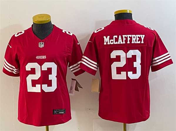 Womens San Francisco 49ers #23 Christian McCaffrey Red 2023 F.U.S.E. Vapor Untouchable Football Stitched Jersey(Run Small)->women nfl jersey->Women Jersey